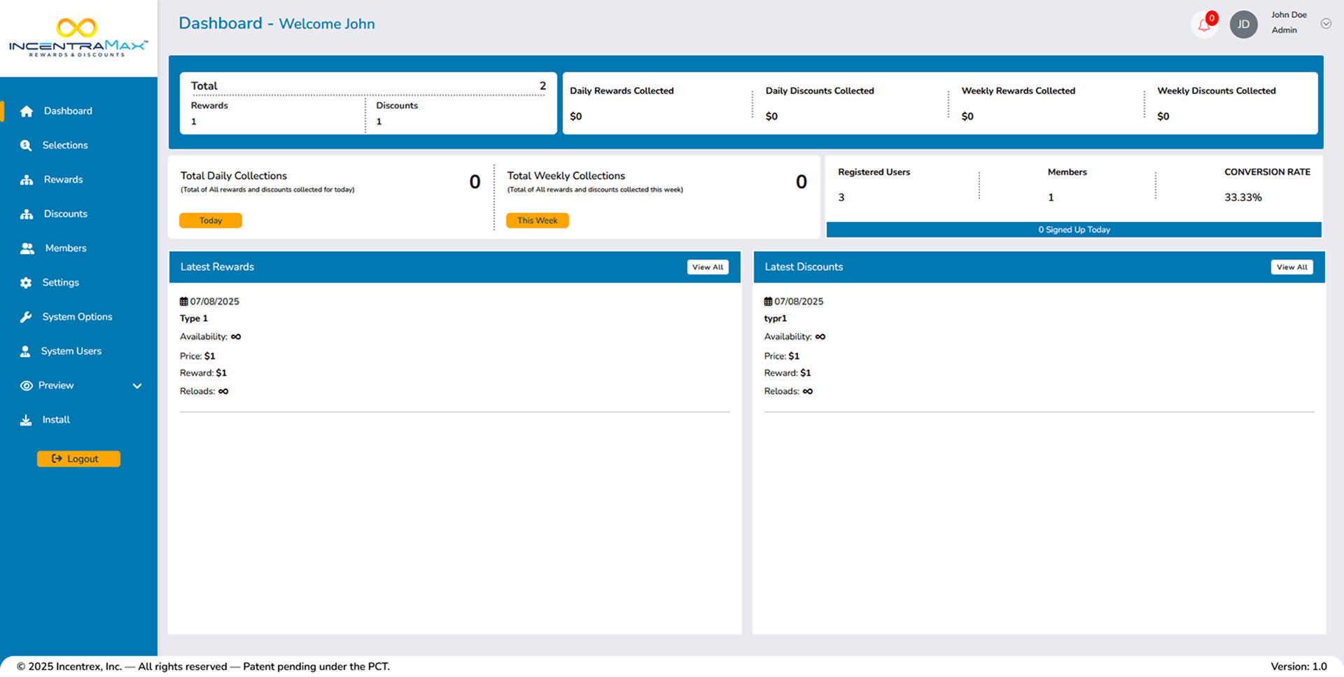 IncentraMax dashboard overview
